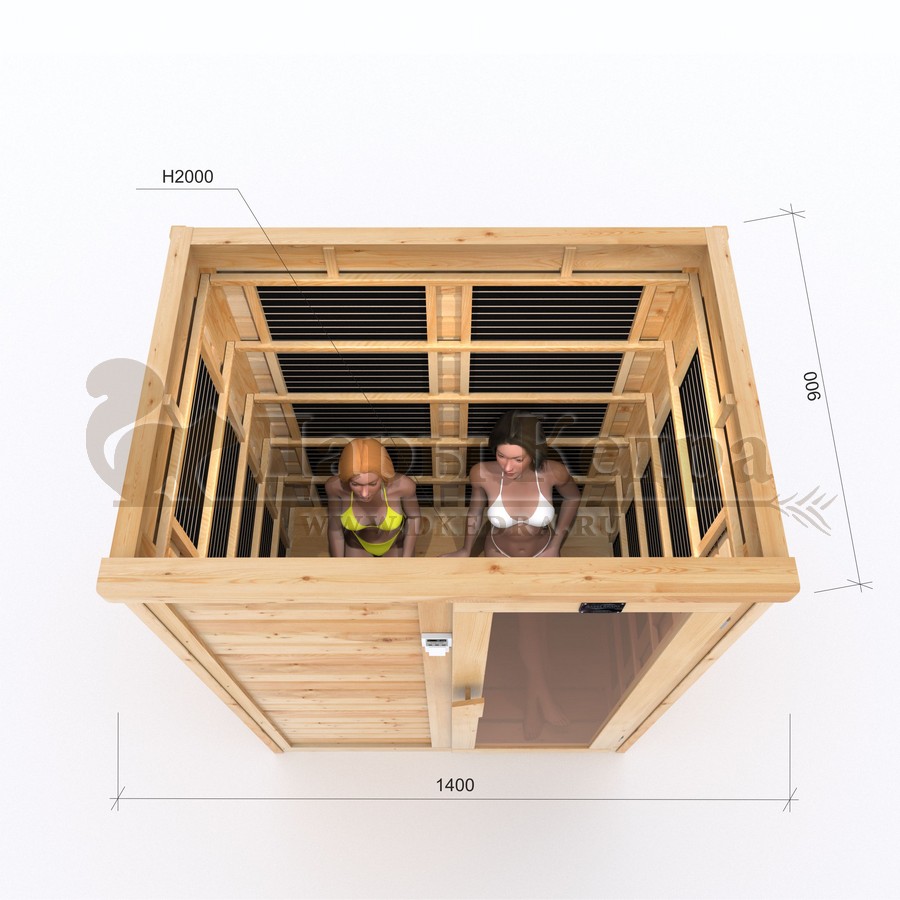 Двухместная инфракрасная сауна кабина из липы с карбоновыми излучателями